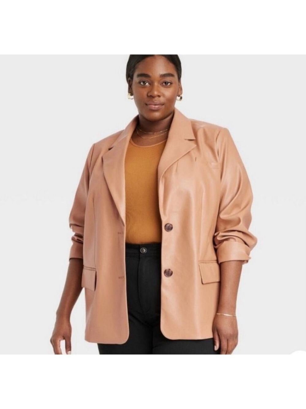 A New Day Camel Brown Faux Leather Blazer XSmall - Picture 9 of 12